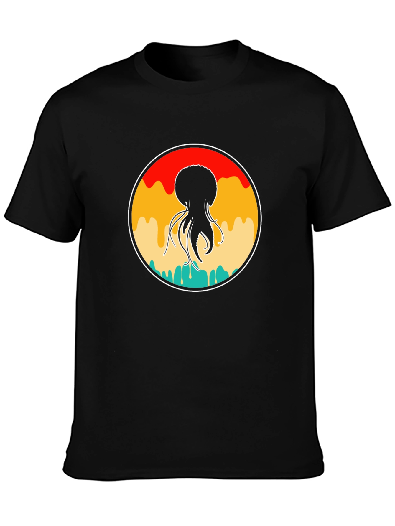 Retro Jellyfish Graphic Tee - Black Cotton Blend