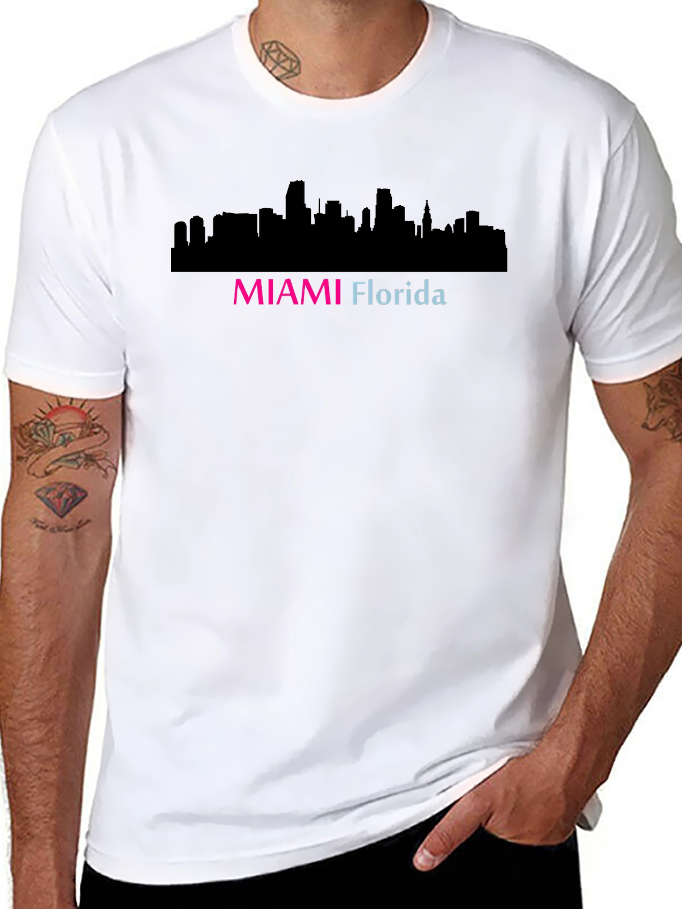 Miami Florida Skyline Black T-Shirt