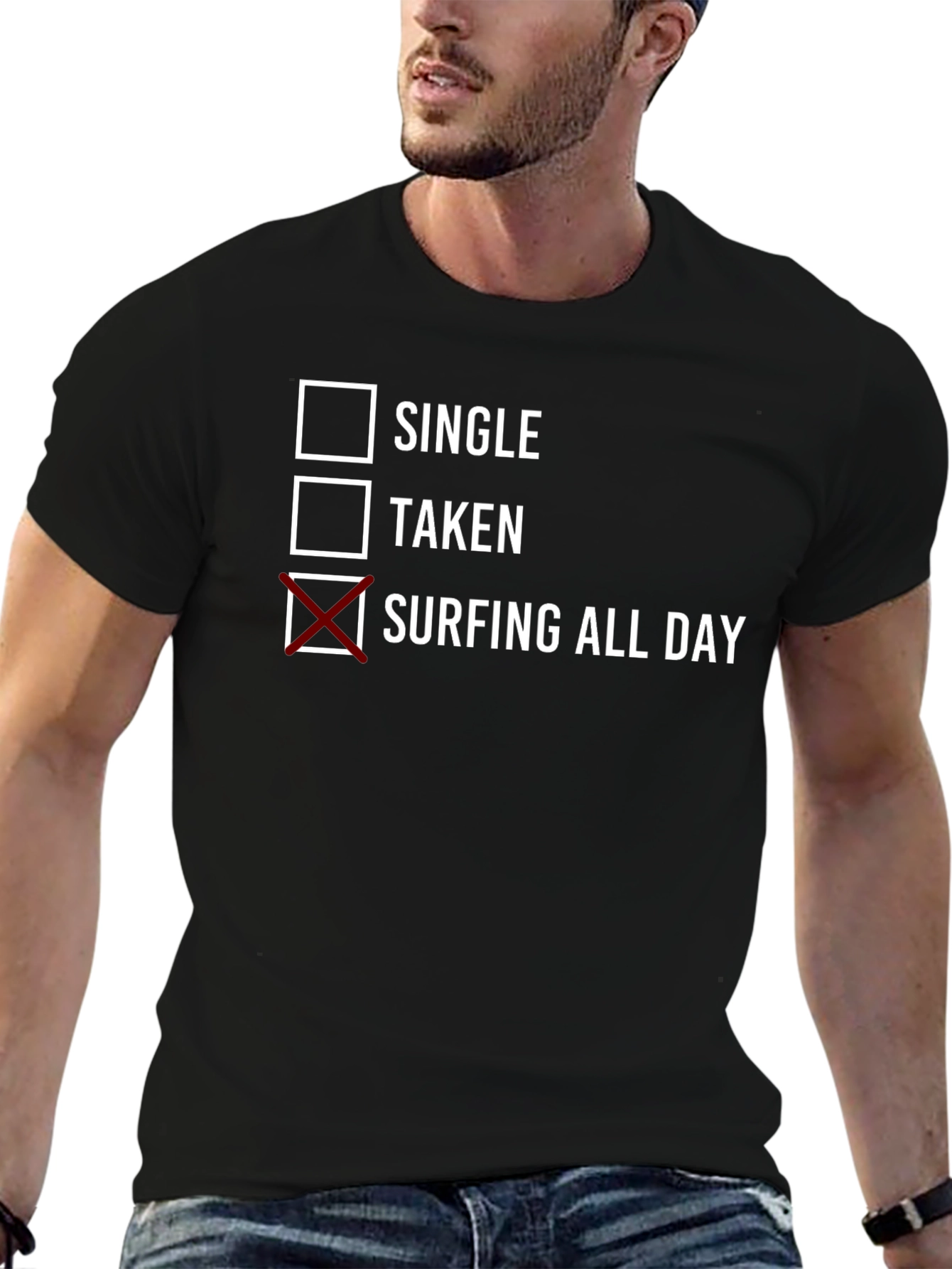 Surfing All Day Graphic Tee - Black Cotton T-Shirt