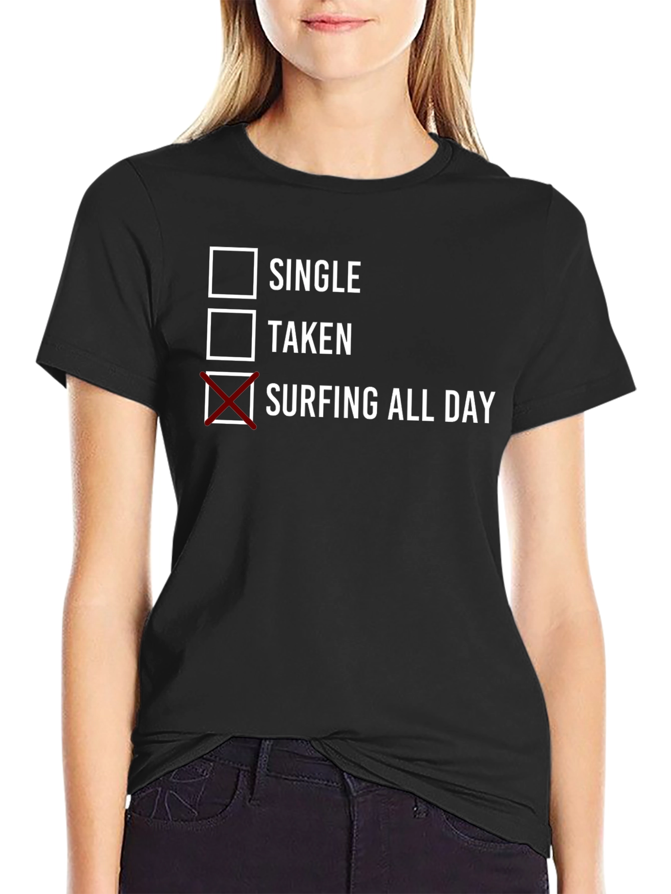Surfing All Day Graphic Tee - Black Cotton T-Shirt