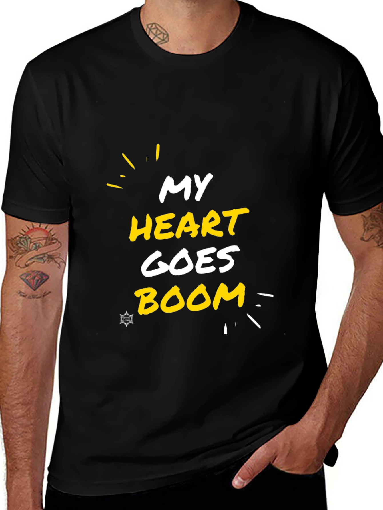 My Heart Goes Boom Black Graphic Tee