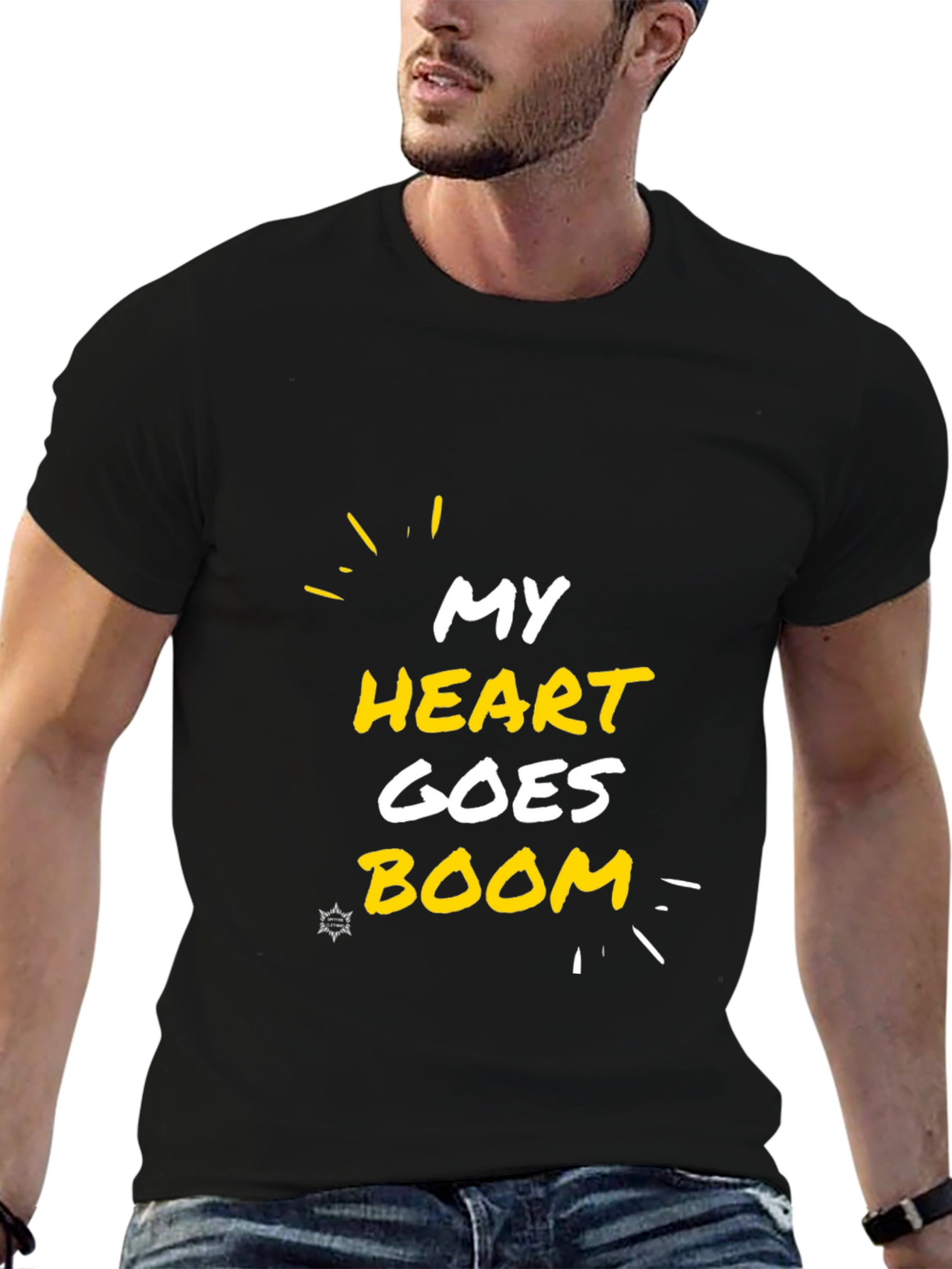 My Heart Goes Boom Black Graphic Tee