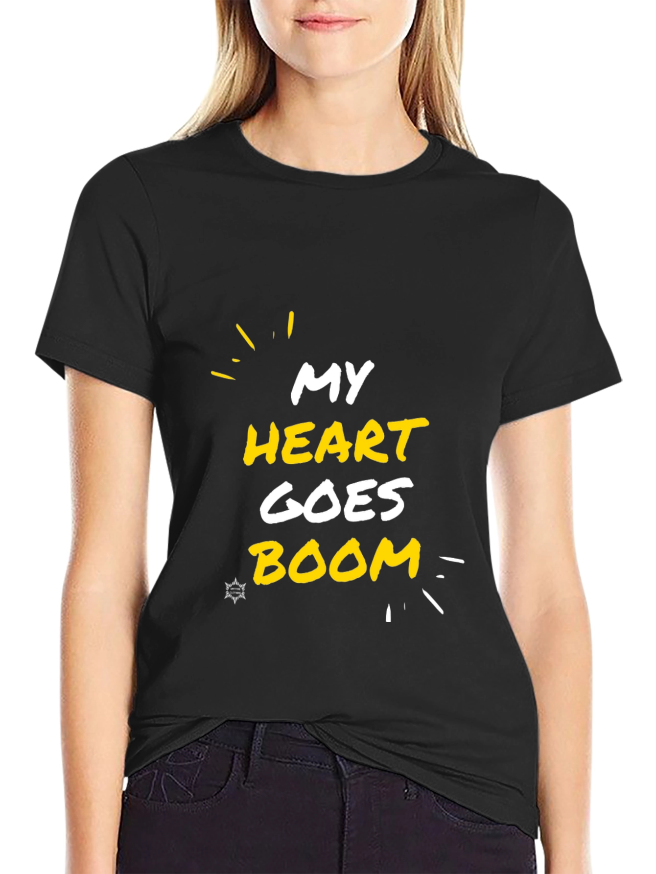 My Heart Goes Boom Black Graphic Tee
