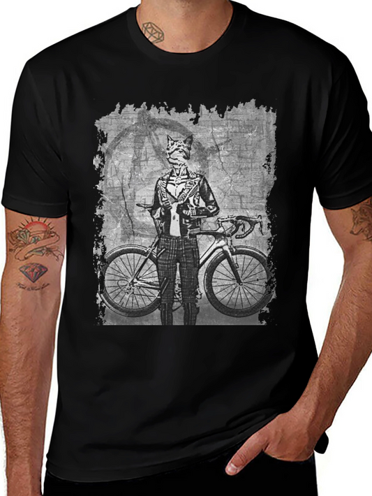 Cat Biker Graphic Tee - Cool Animal Art T-Shirt