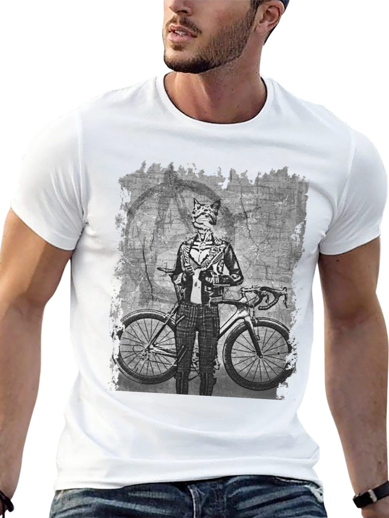 Cat Biker Graphic Tee - Cool Animal Art T-Shirt