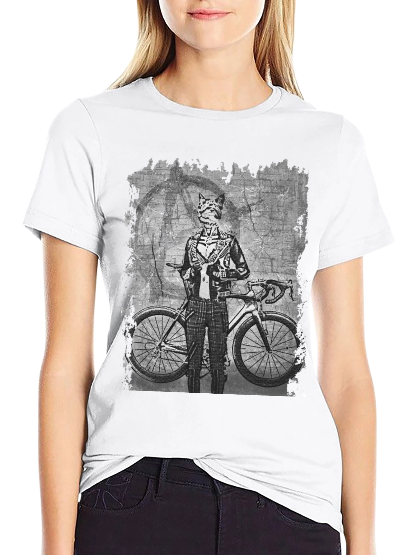 Cat Biker Graphic Tee - Cool Animal Art T-Shirt