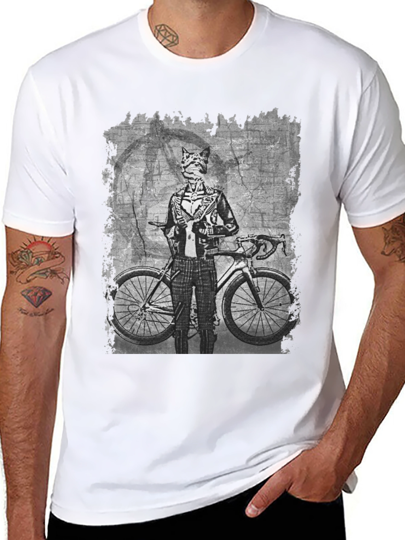 Cat Biker Graphic Tee - Cool Animal Art T-Shirt