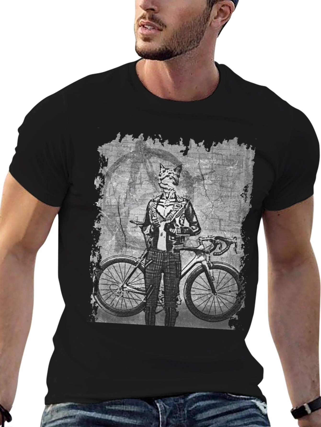 Cat Biker Graphic Tee - Cool Animal Art T-Shirt