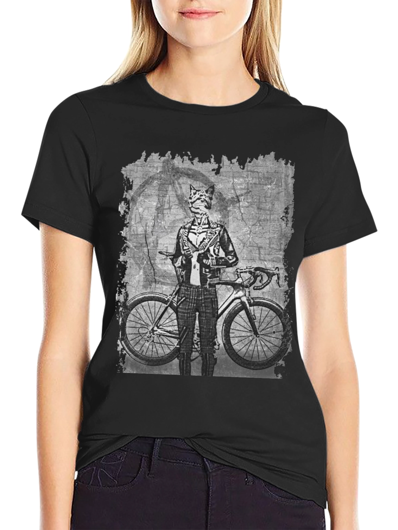 Cat Biker Graphic Tee - Cool Animal Art T-Shirt
