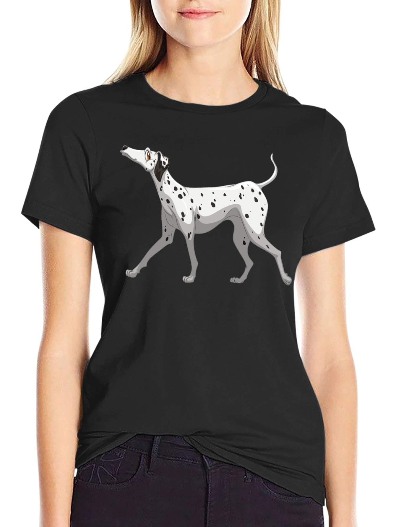 Dalmatian Dog Graphic Print Black T-Shirt