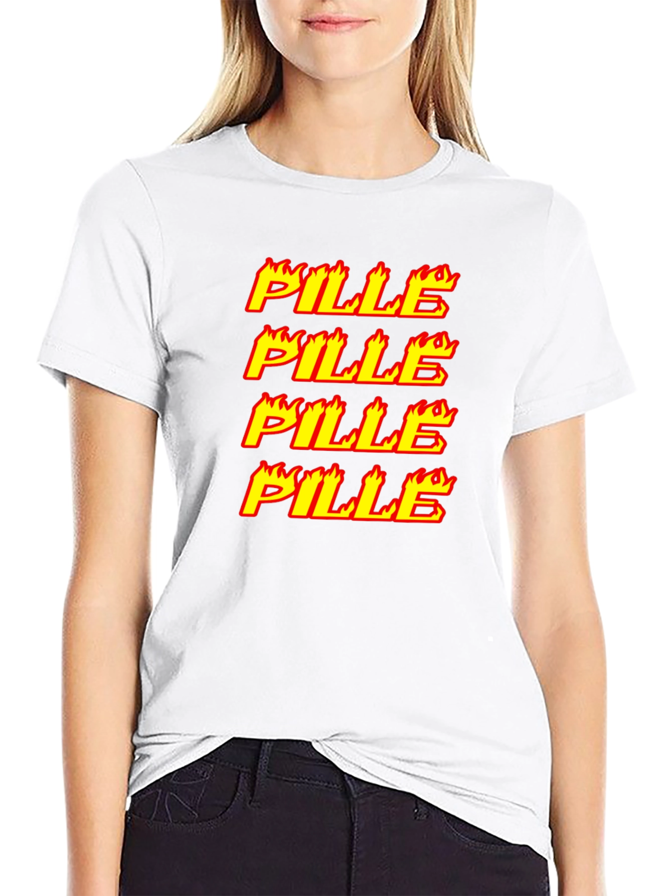 Flaming Pille Text Graphic Black T-Shirt