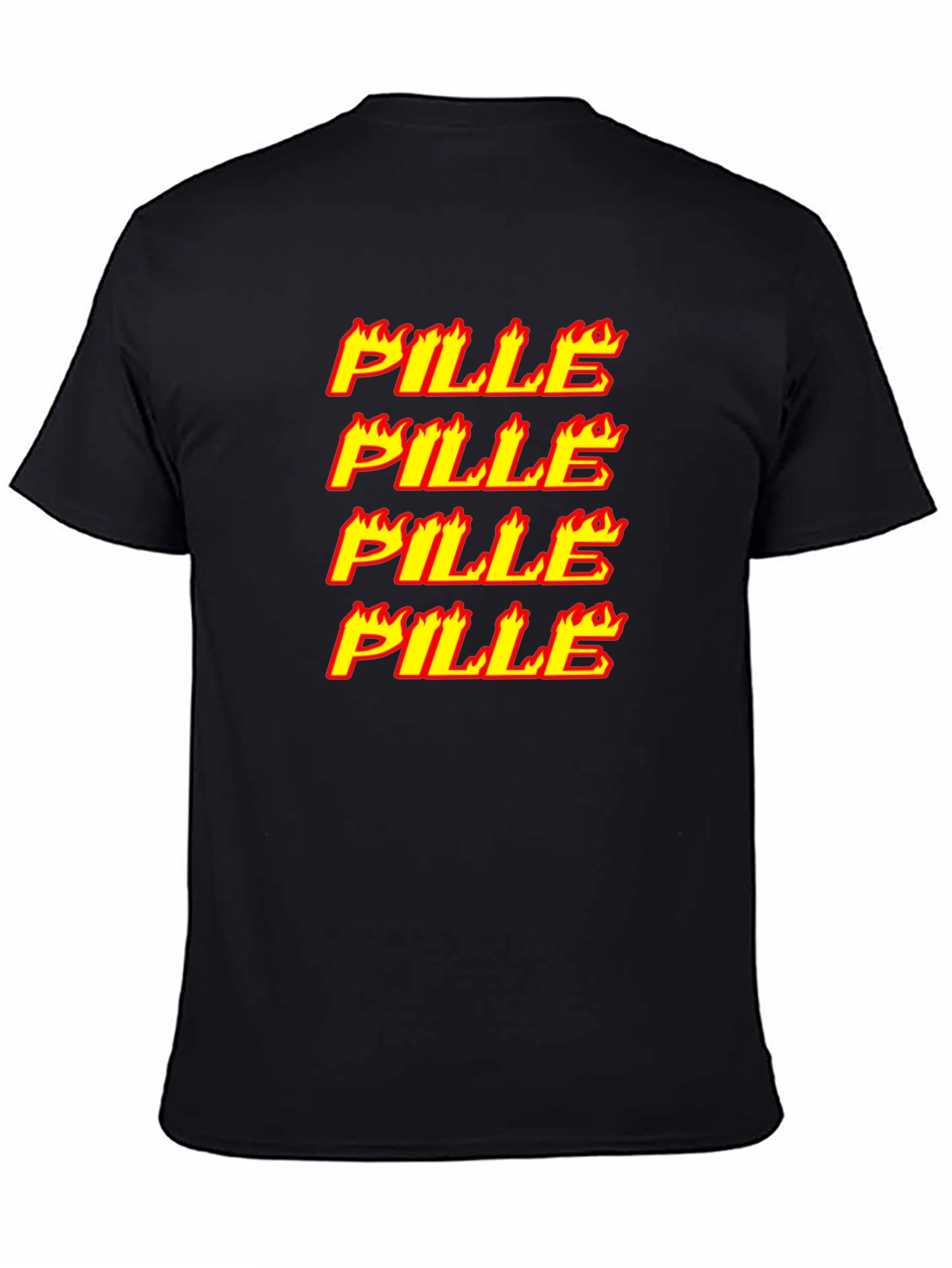 Flaming Pille Text Graphic Black T-Shirt