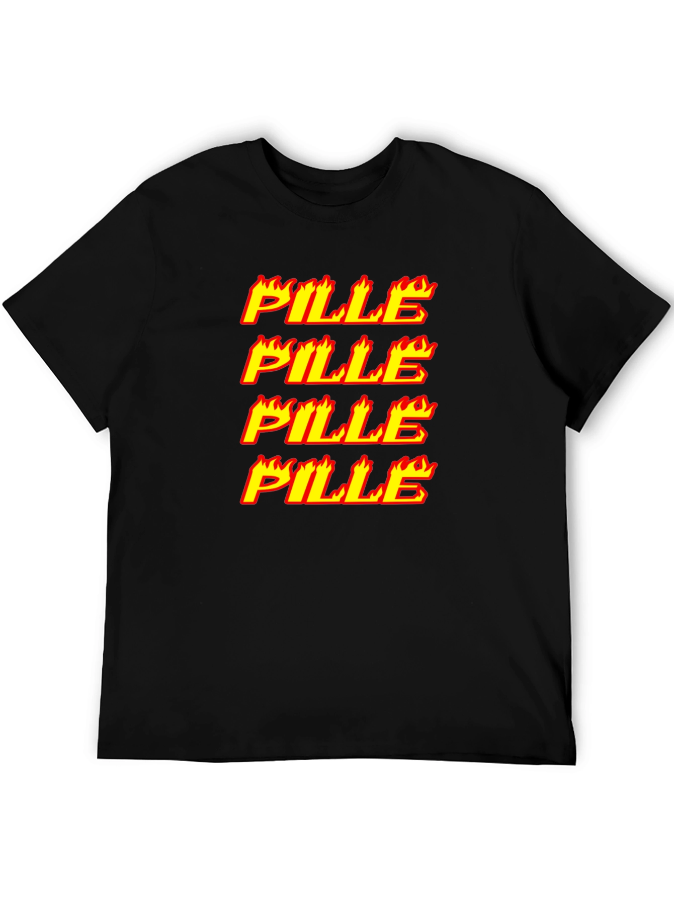 Flaming Pille Text Graphic Black T-Shirt