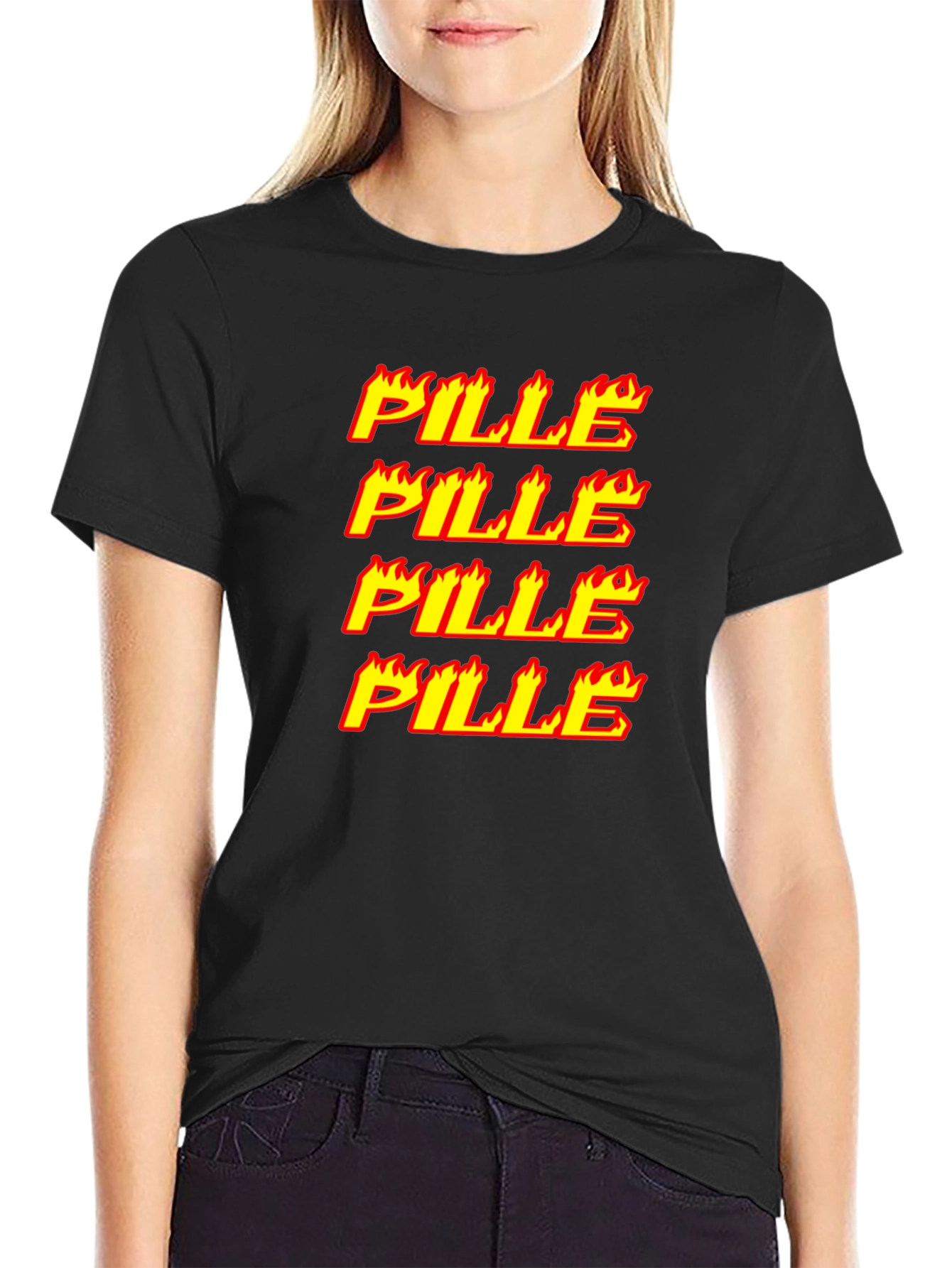 Flaming Pille Text Graphic Black T-Shirt