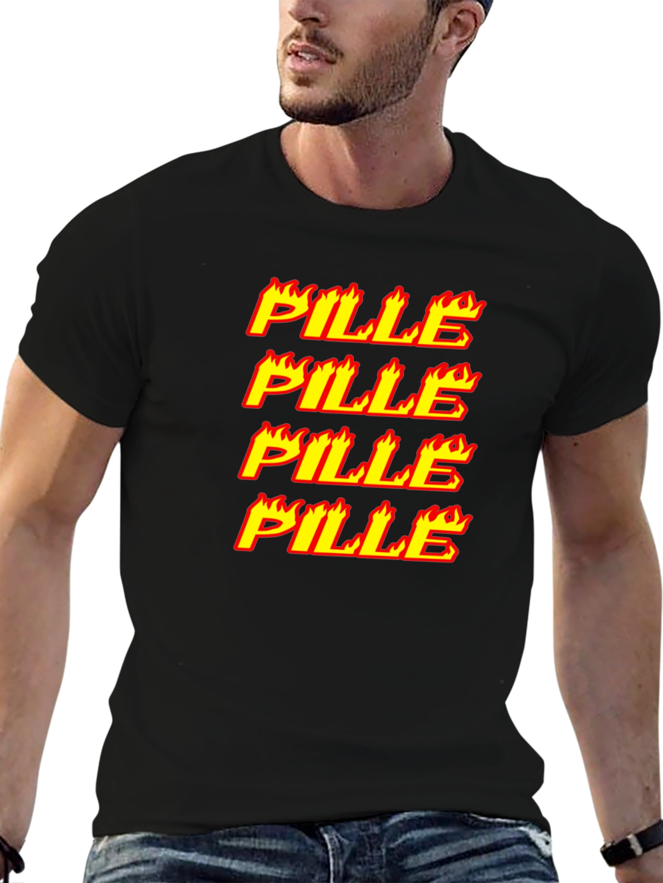 Flaming Pille Text Graphic Black T-Shirt