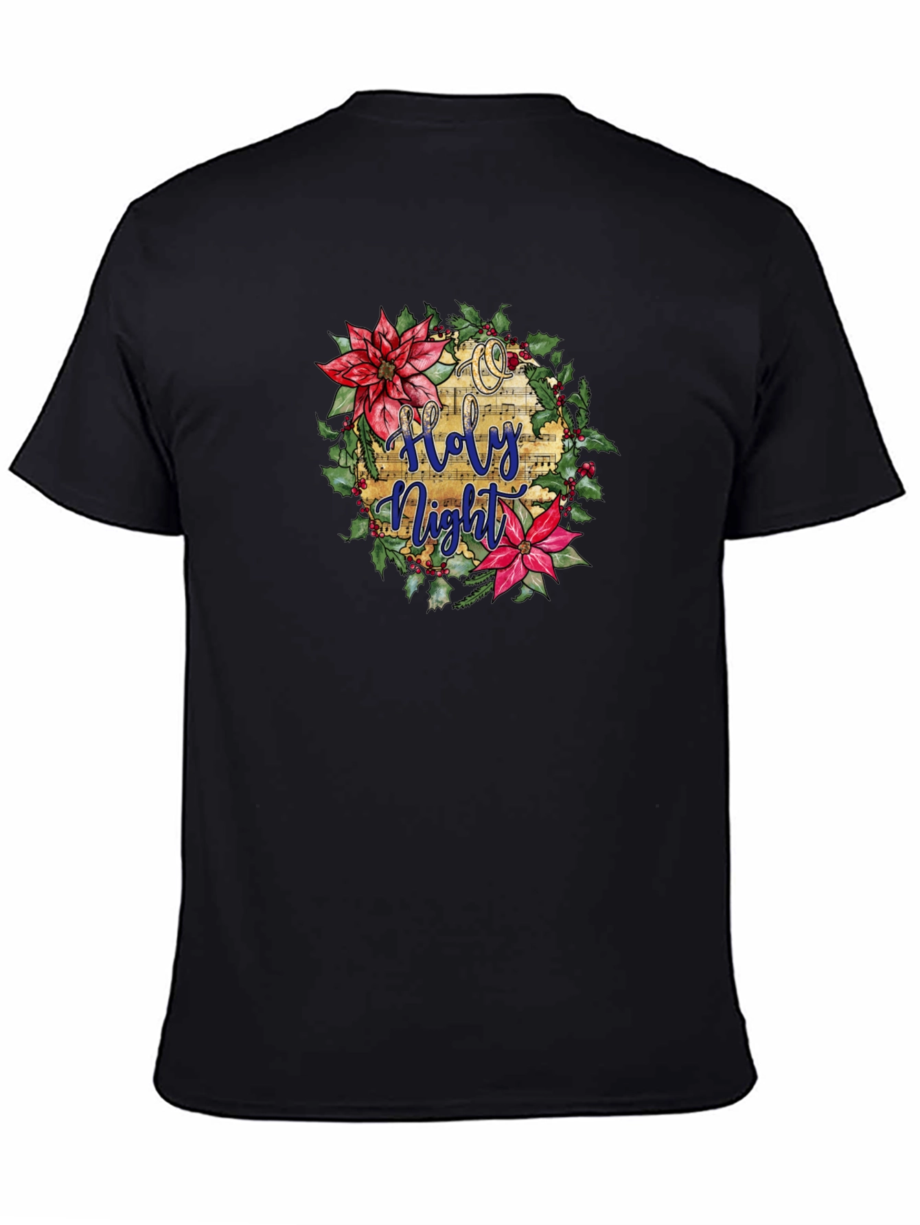 Holy Night Floral Wreath Black T-Shirt