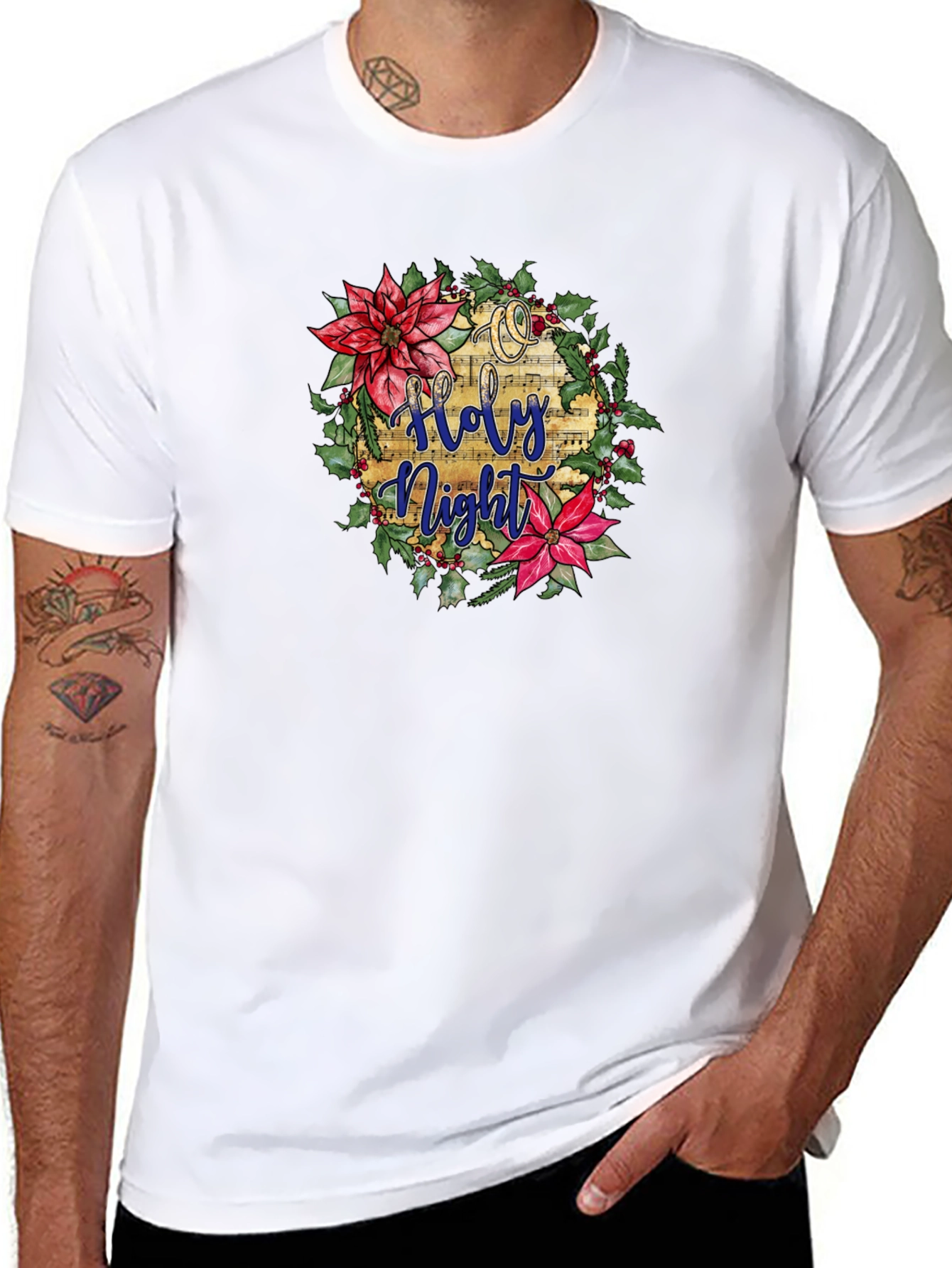 Holy Night Floral Wreath Black T-Shirt