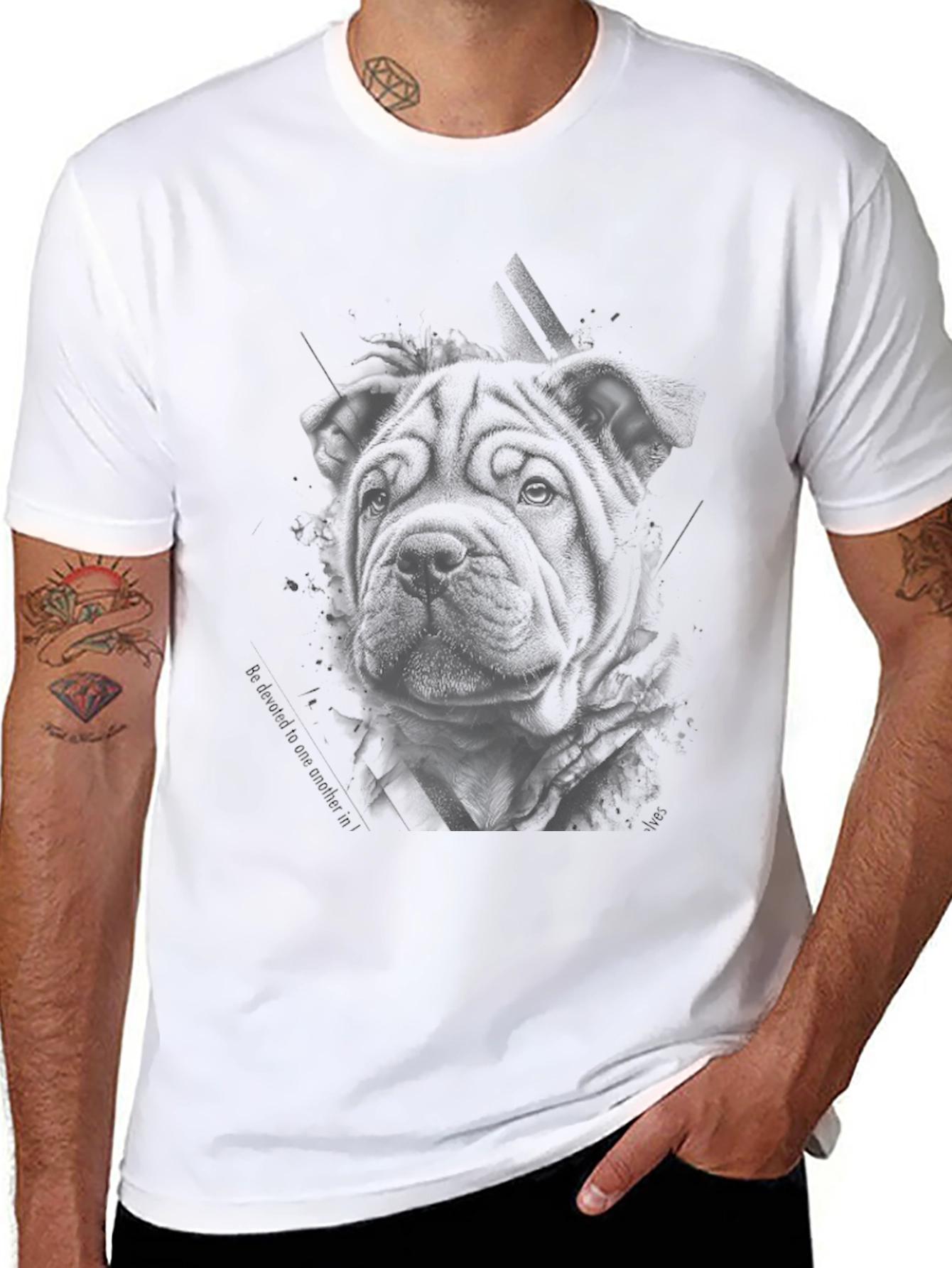Shar Pei Dog Graphic Print T-Shirt - Black