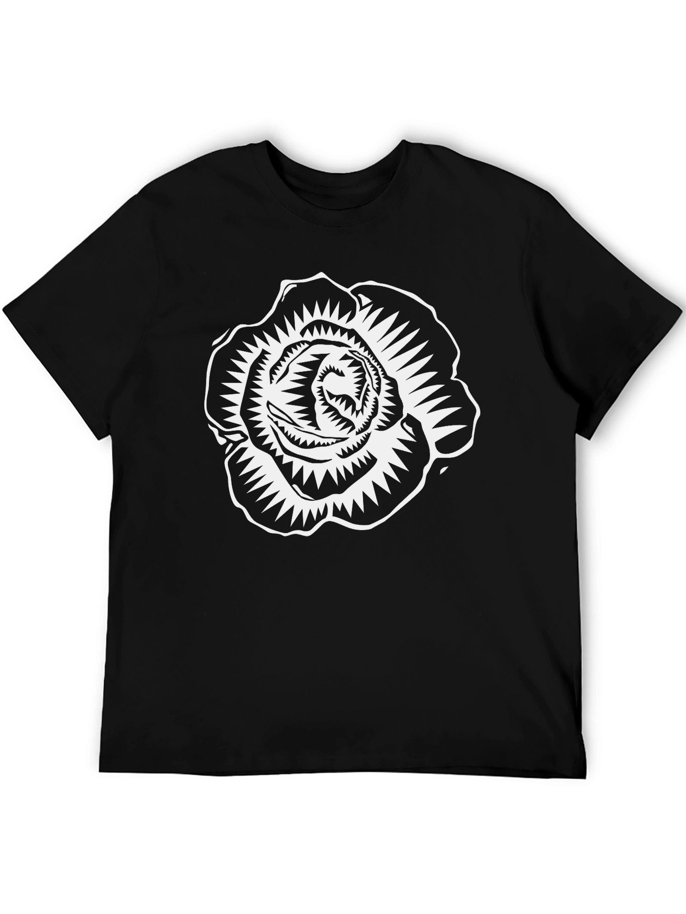 Black T-Shirt with White Rose Graphic