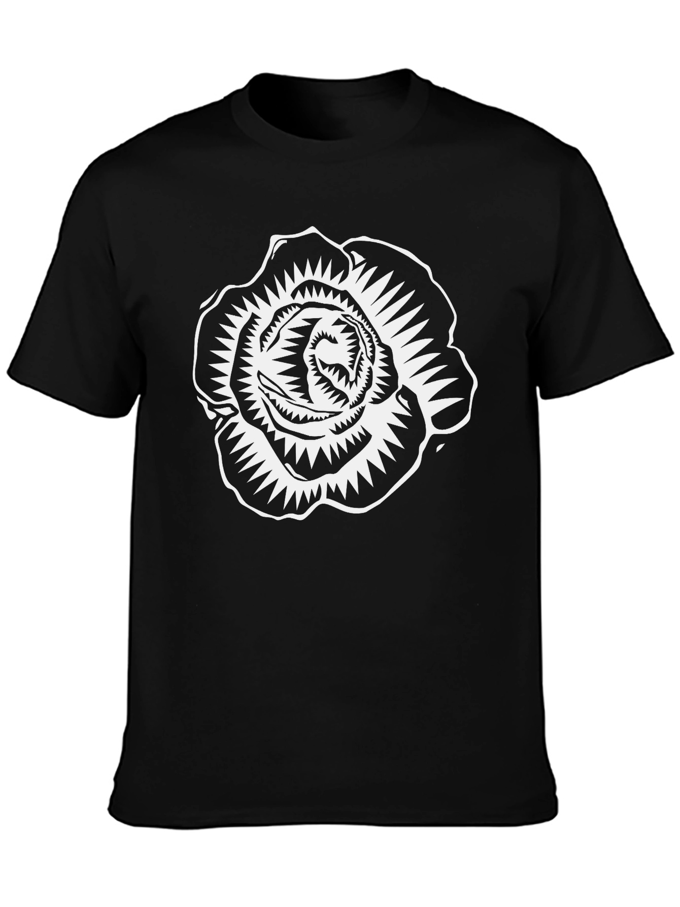 Black T-Shirt with White Rose Graphic