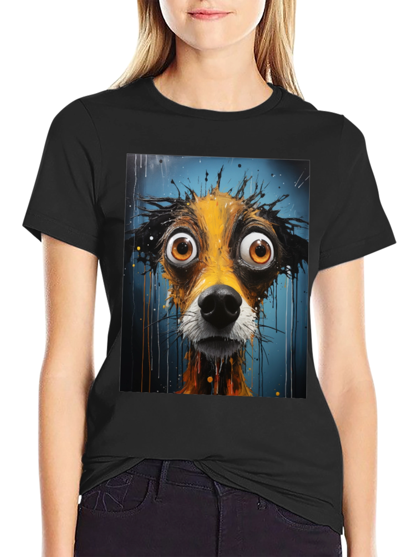 Funny Dog Art Graphic Tee - Black