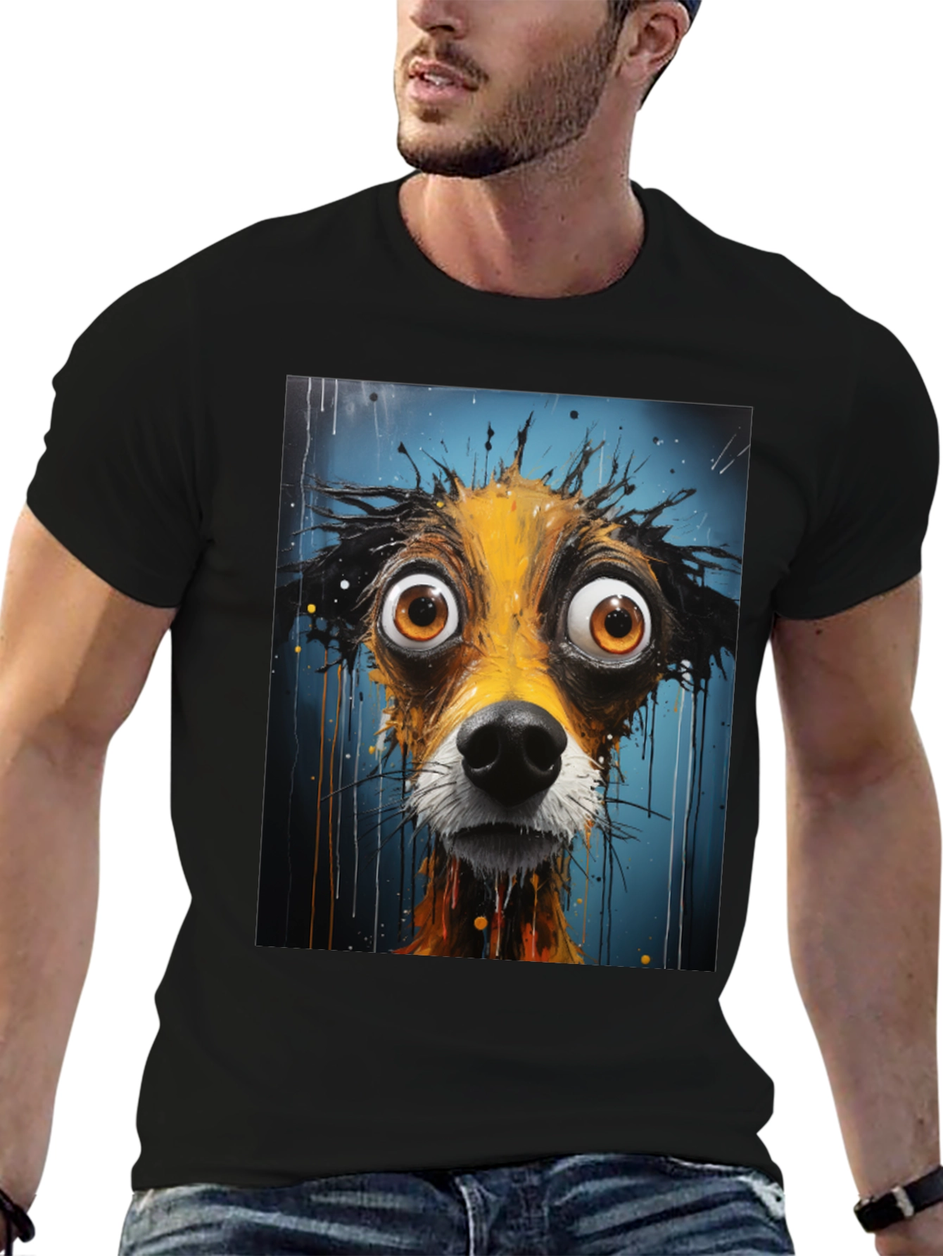 Funny Dog Art Graphic Tee - Black