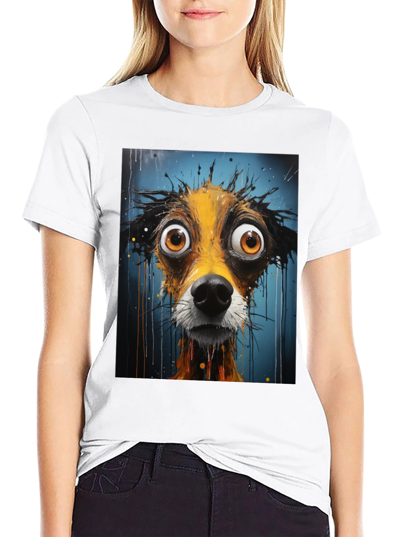 Funny Dog Art Graphic Tee - Black