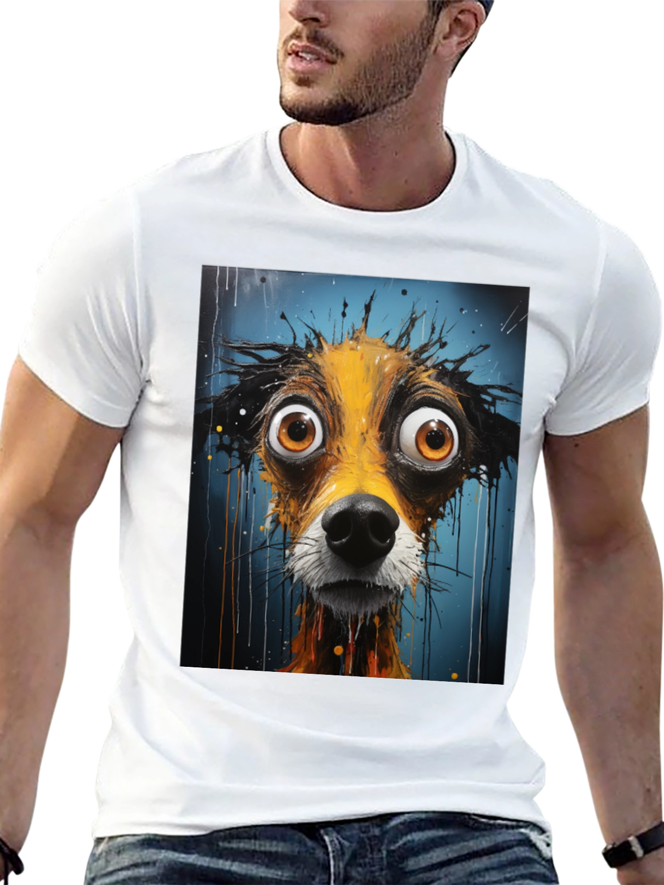 Funny Dog Art Graphic Tee - Black
