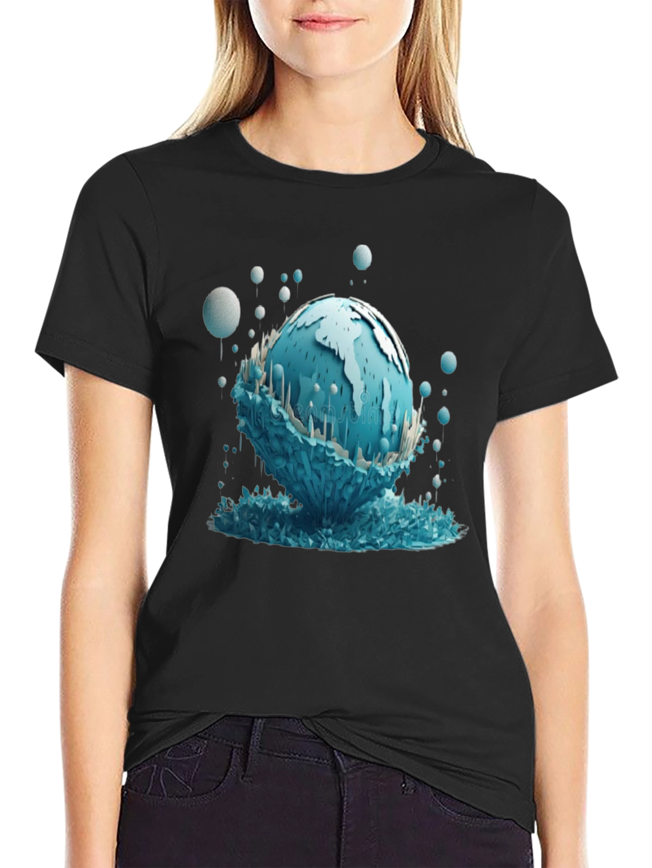Globe Graphic Tee - Unique Water Design Black T-Shirt