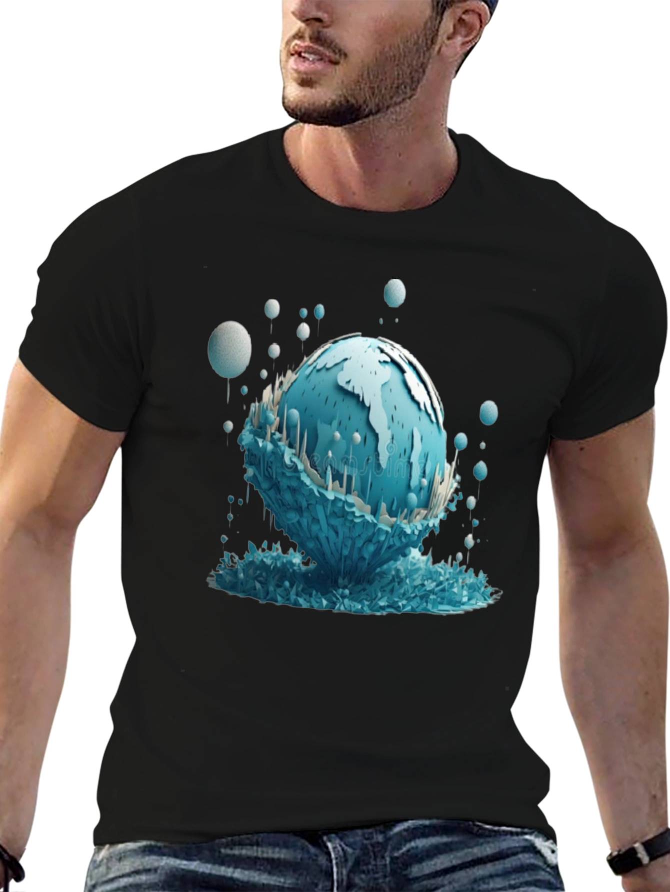 Globe Graphic Tee - Unique Water Design Black T-Shirt