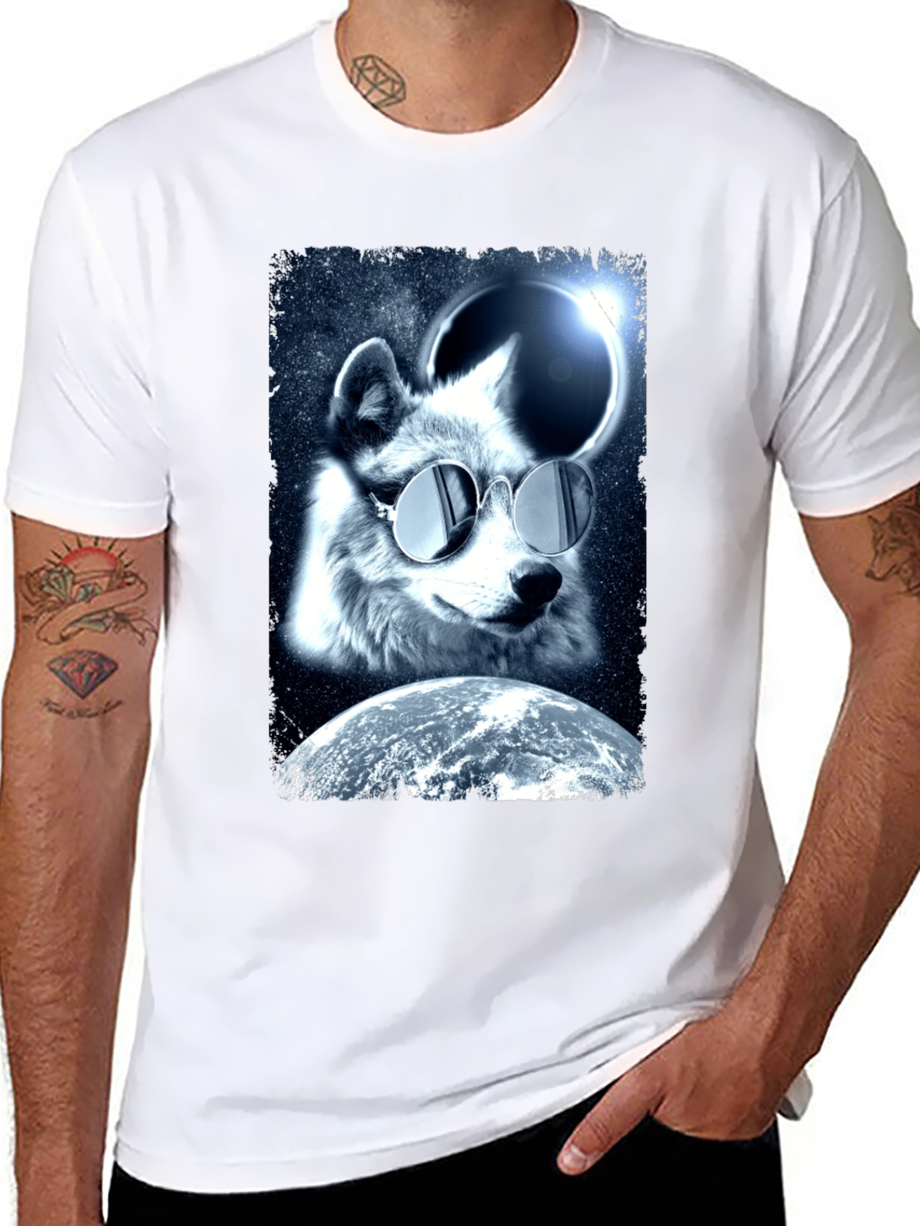 Cool Wolf in Space T-Shirt - Unique Graphic Tee