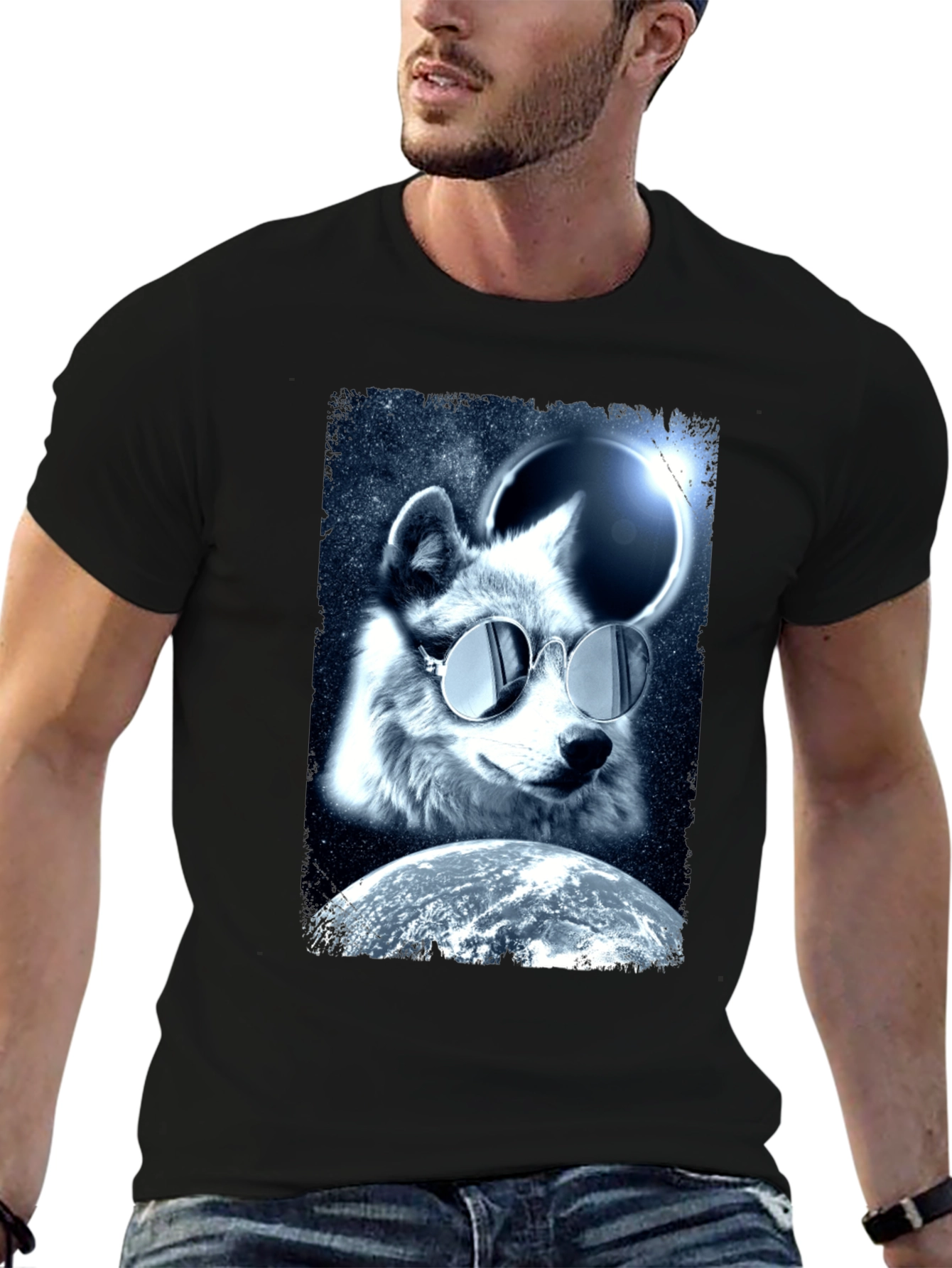 Cool Wolf in Space T-Shirt - Unique Graphic Tee