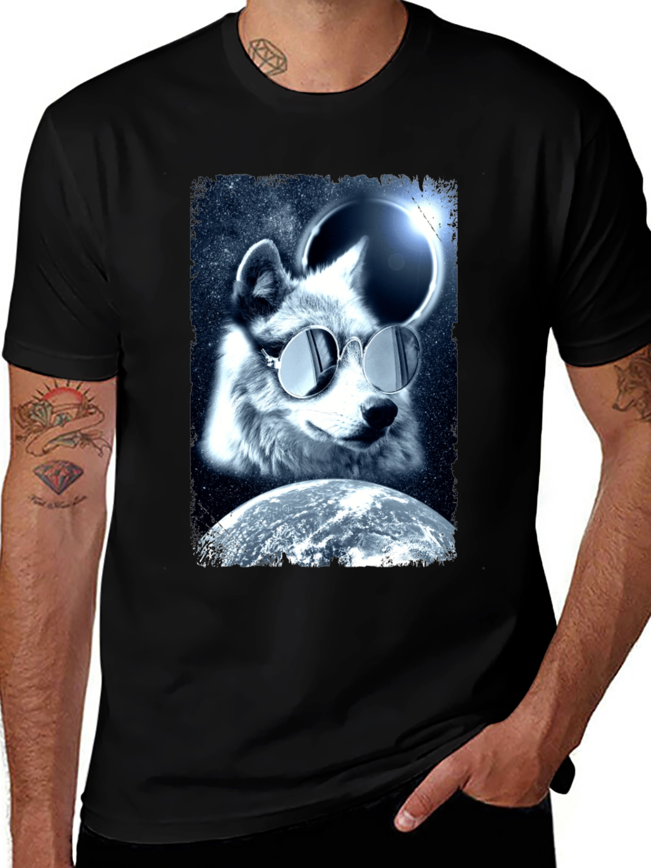 Cool Wolf in Space T-Shirt - Unique Graphic Tee