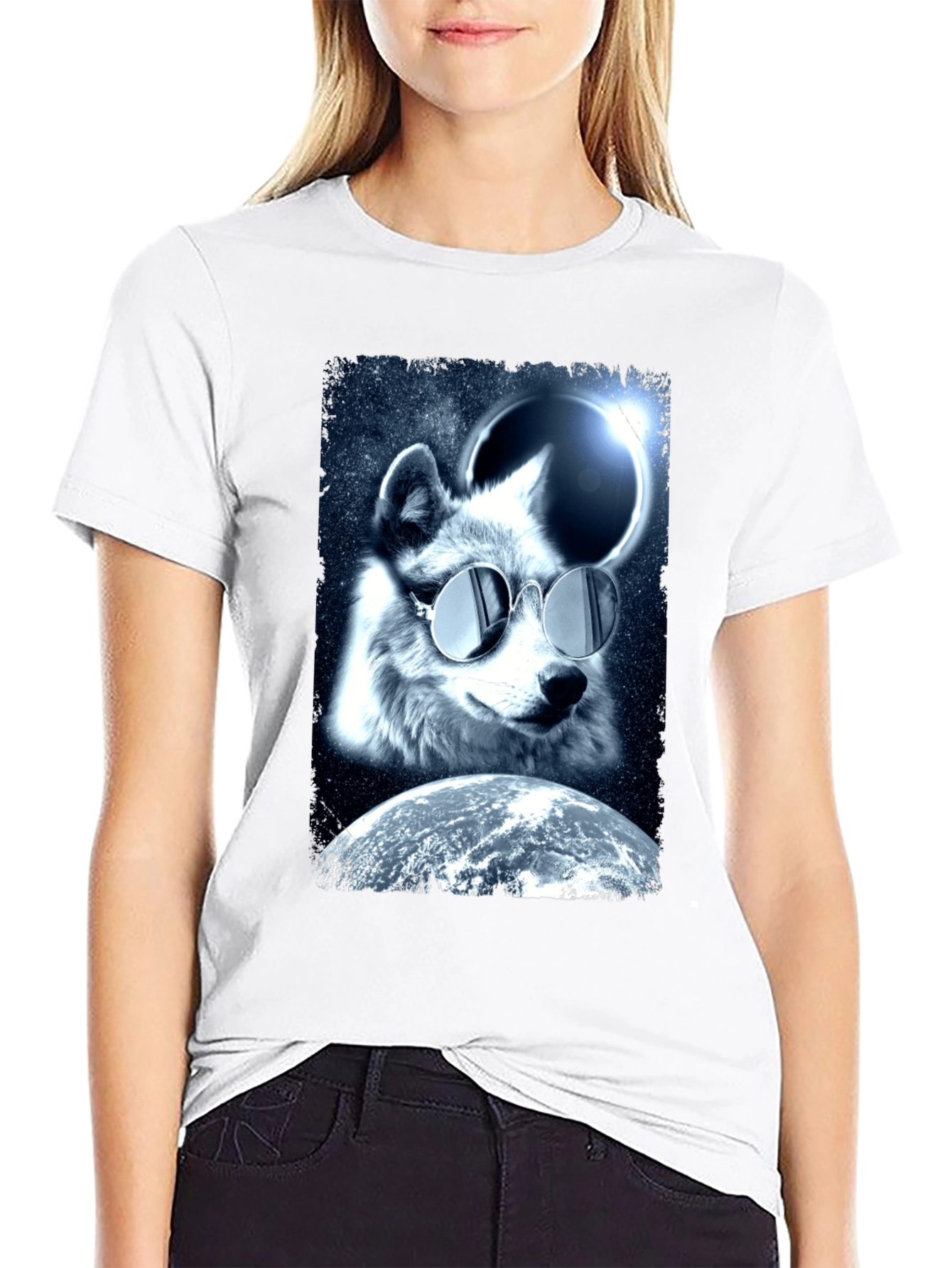 Cool Wolf in Space T-Shirt - Unique Graphic Tee