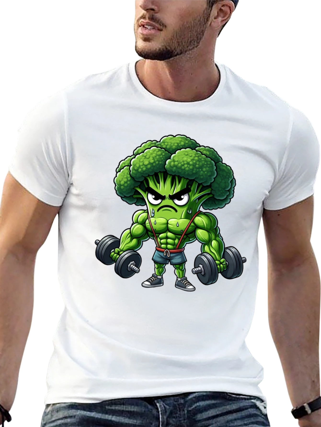 Broccoli Bodybuilder Graphic Tee - Funny Gym Shirt