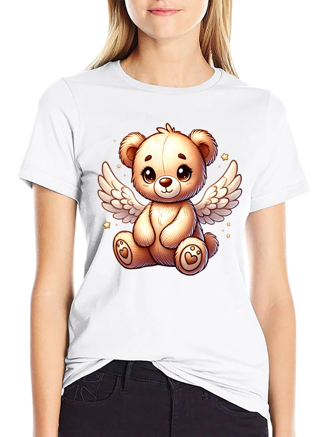Angel Teddy Bear Black T-Shirt