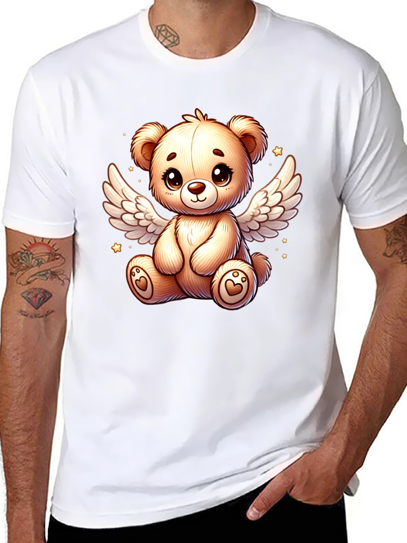 Angel Teddy Bear Black T-Shirt