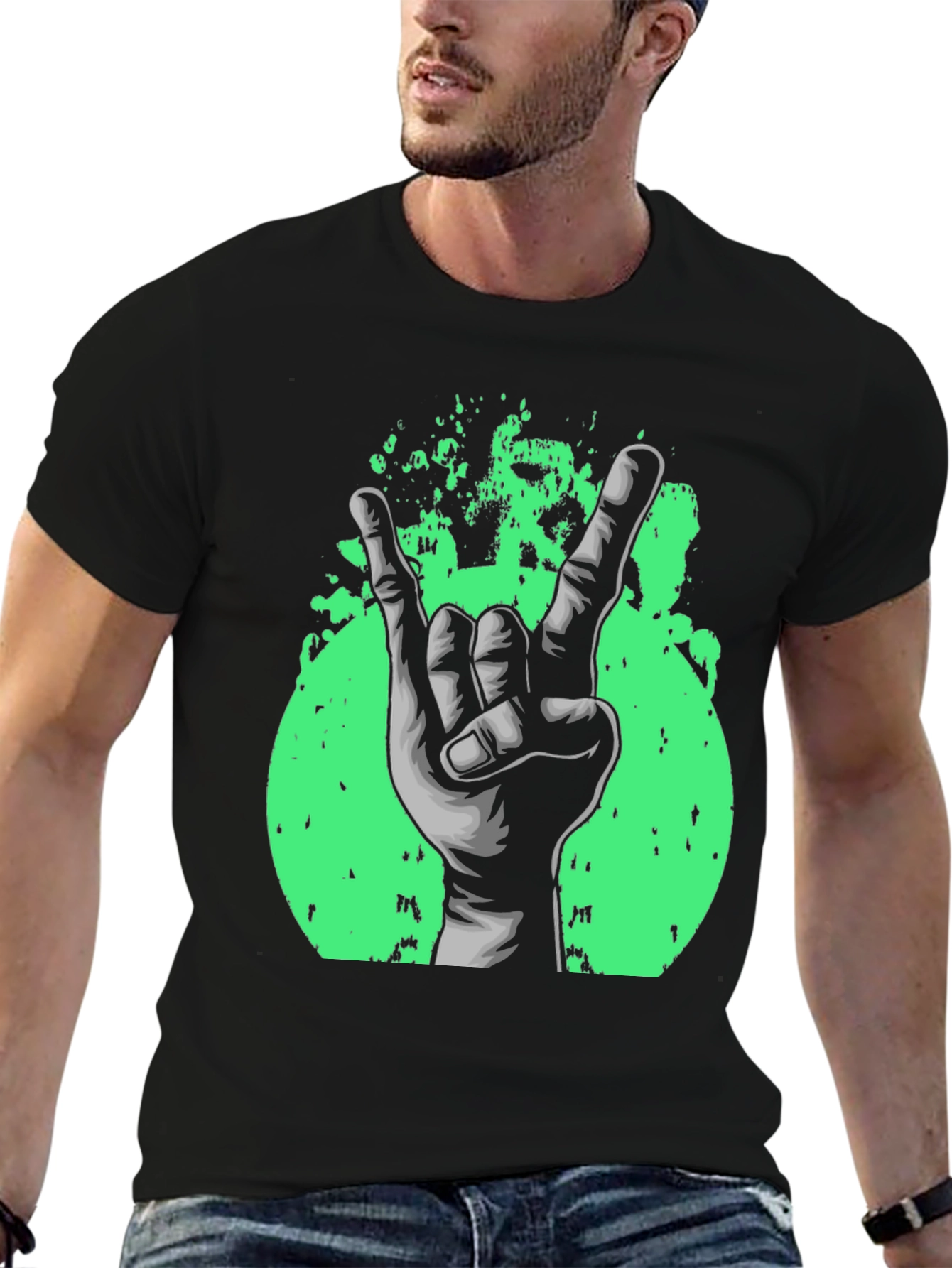 Rock On! Graphic Print Black T-Shirt