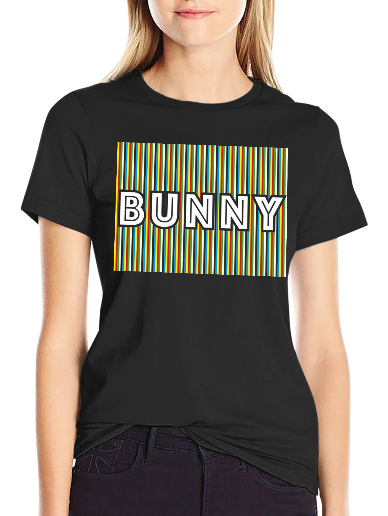 Retro Bunny Graphic T-Shirt - Striped Design