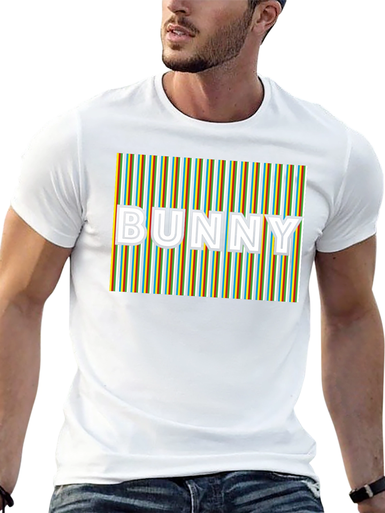 Retro Bunny Graphic T-Shirt - Striped Design