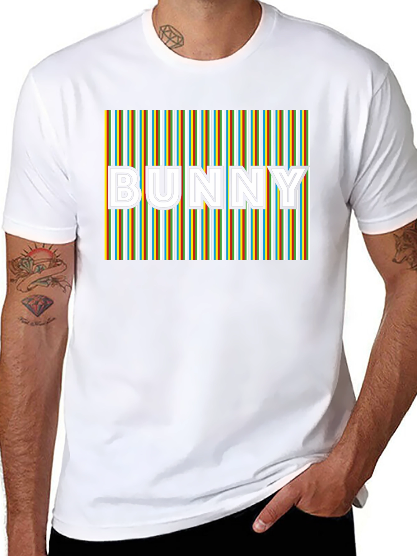 Retro Bunny Graphic T-Shirt - Striped Design