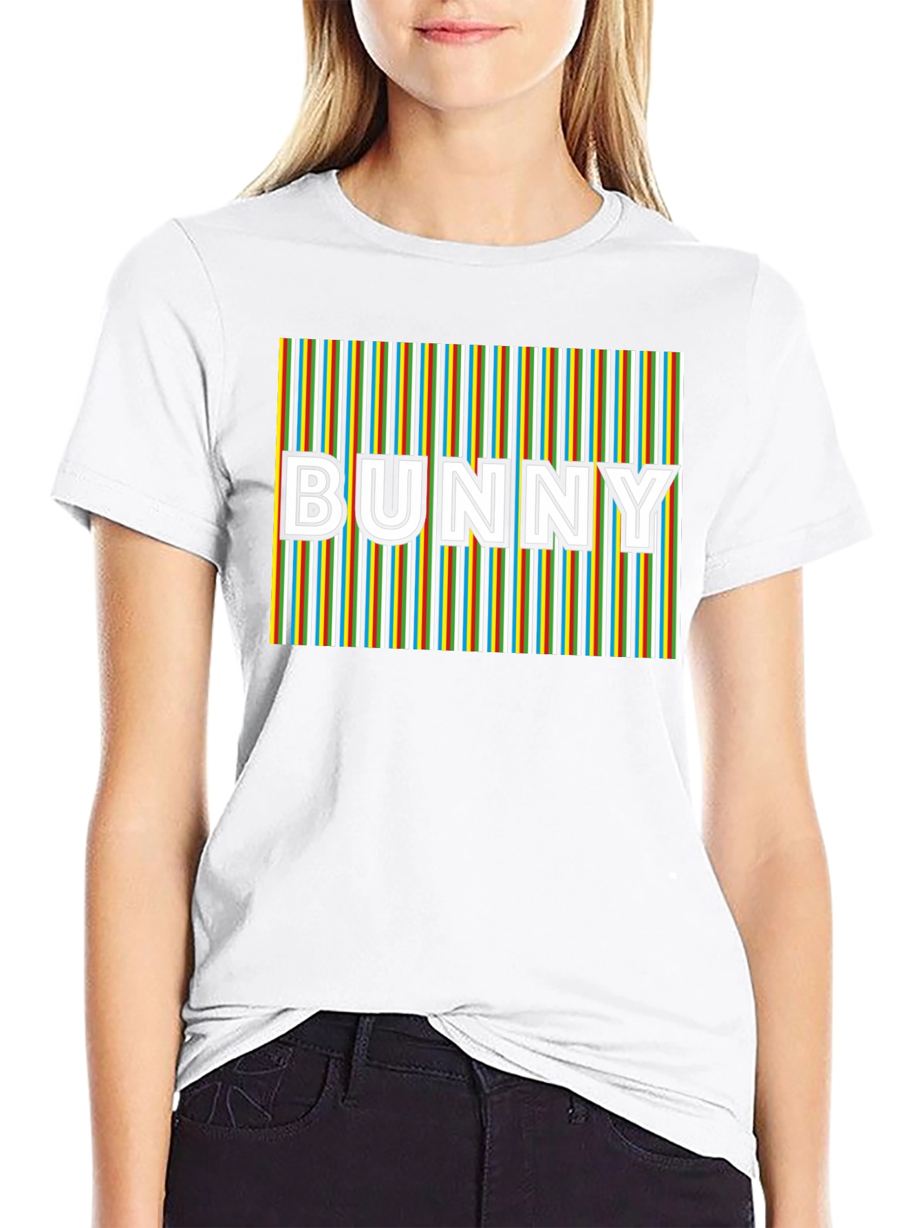 Retro Bunny Graphic T-Shirt - Striped Design