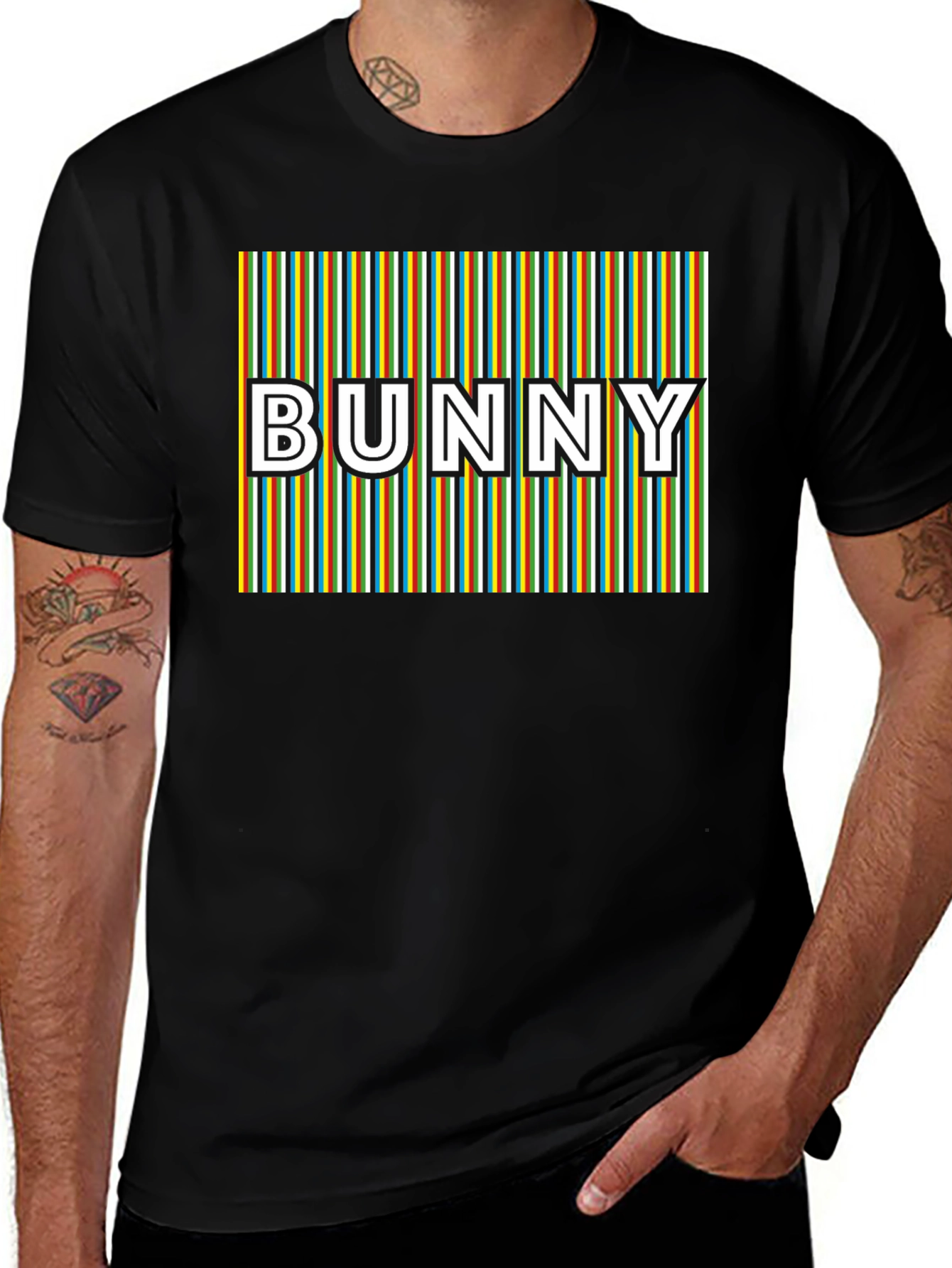 Retro Bunny Graphic T-Shirt - Striped Design
