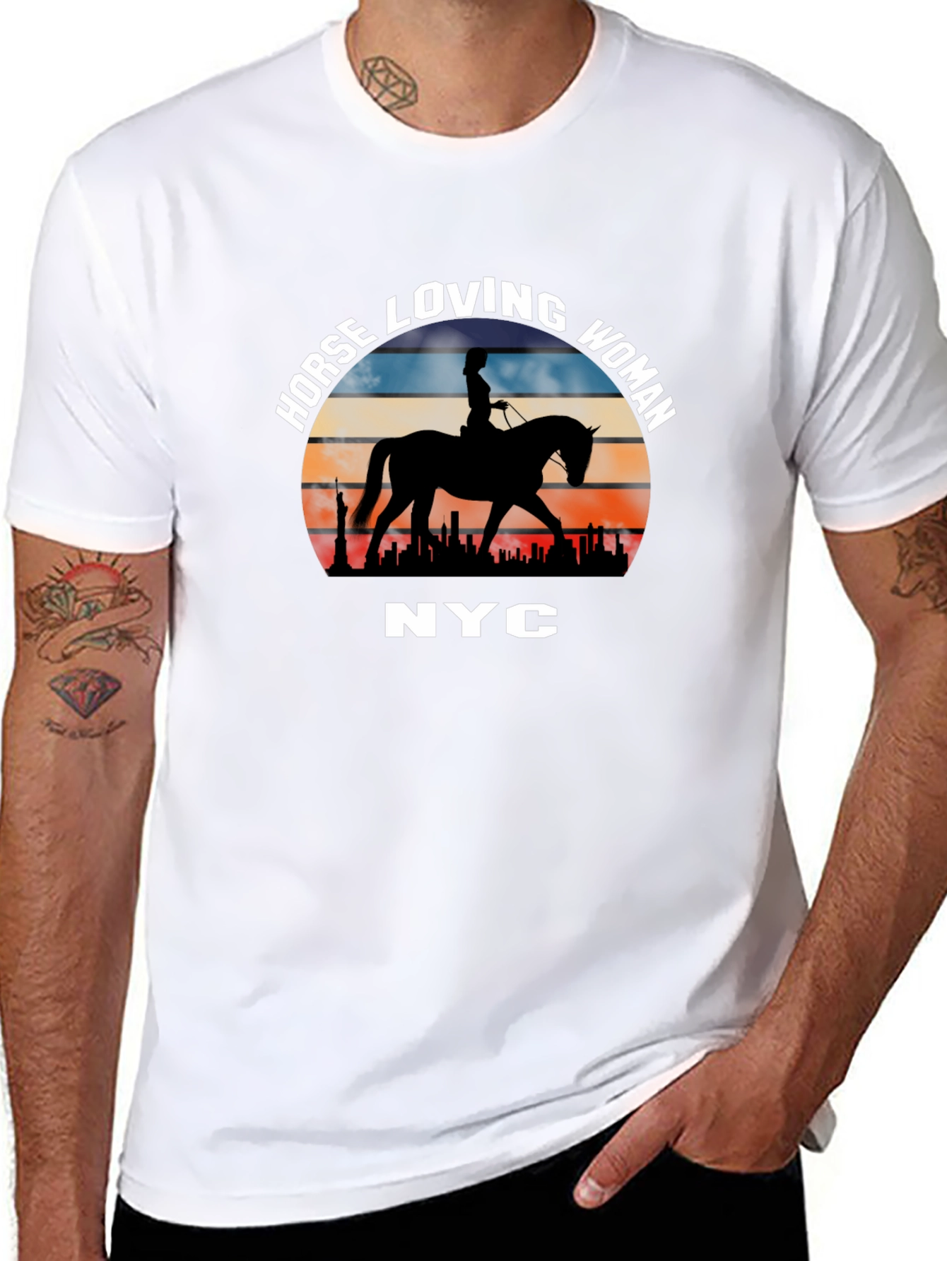 Horse Loving Woman NYC Sunset T-Shirt