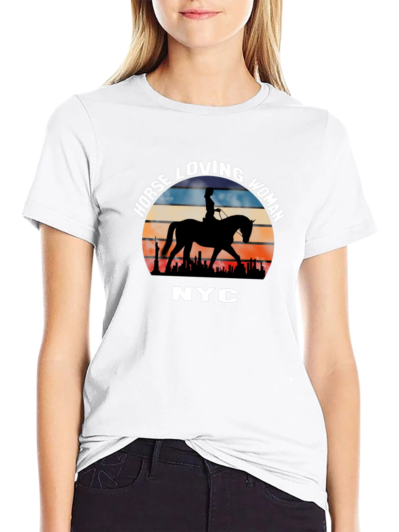Horse Loving Woman NYC Sunset T-Shirt