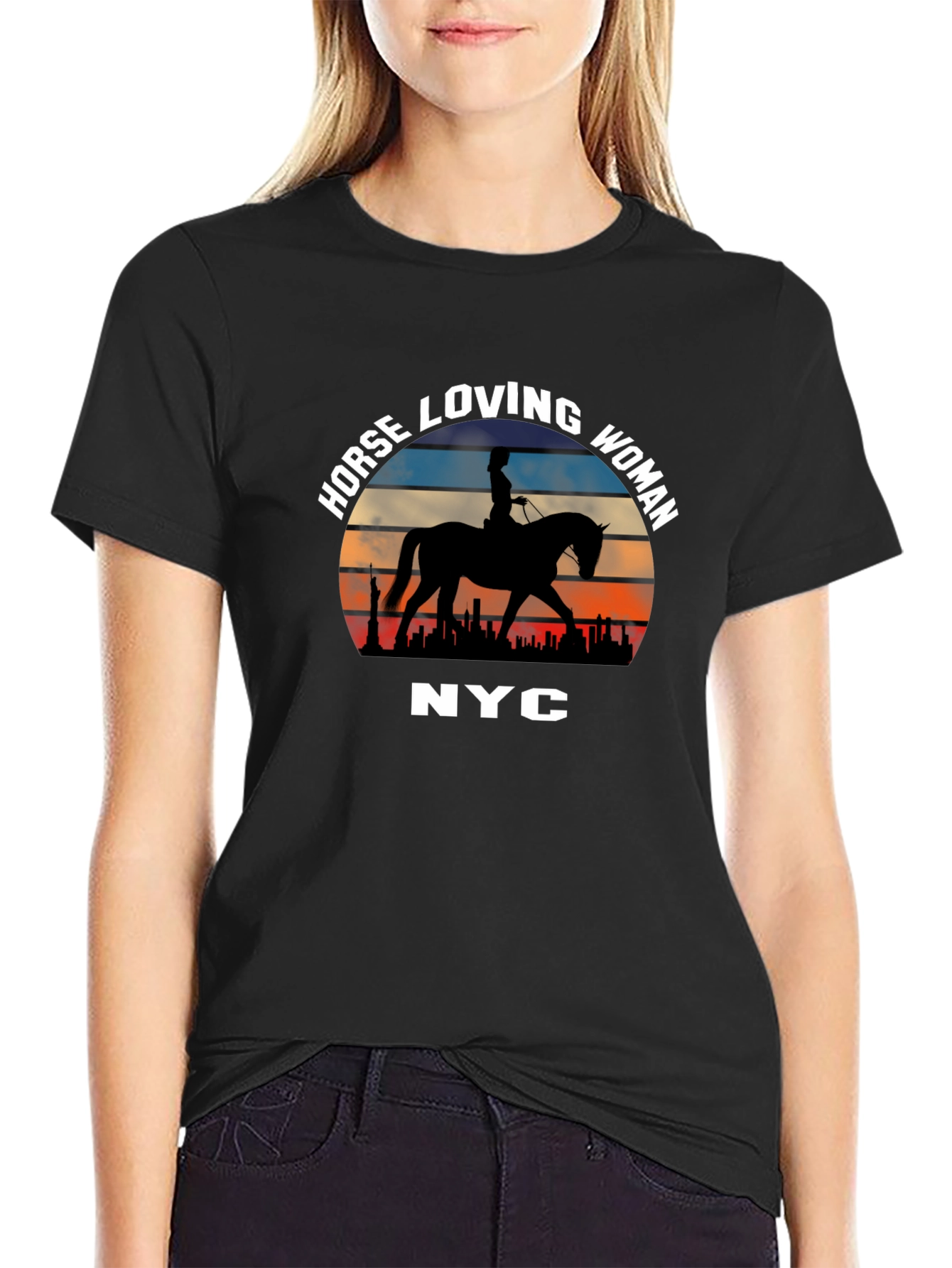 Horse Loving Woman NYC Sunset T-Shirt