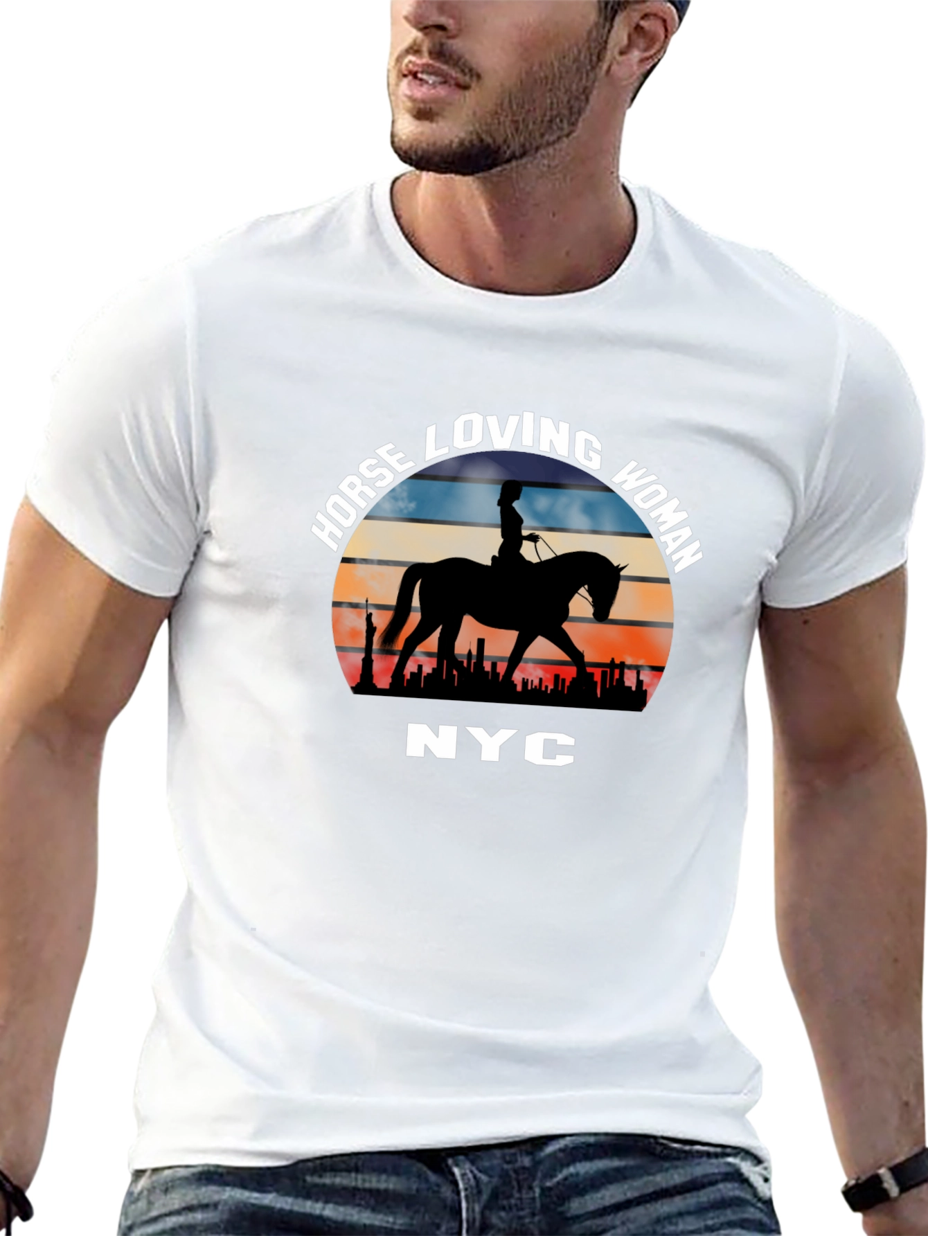 Horse Loving Woman NYC Sunset T-Shirt
