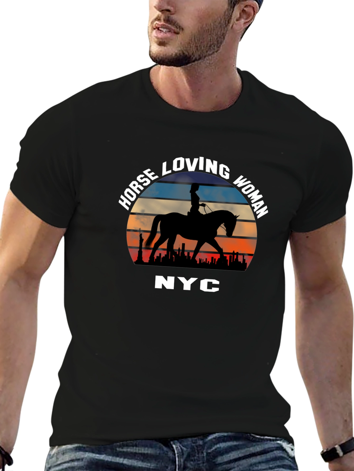 Horse Loving Woman NYC Sunset T-Shirt