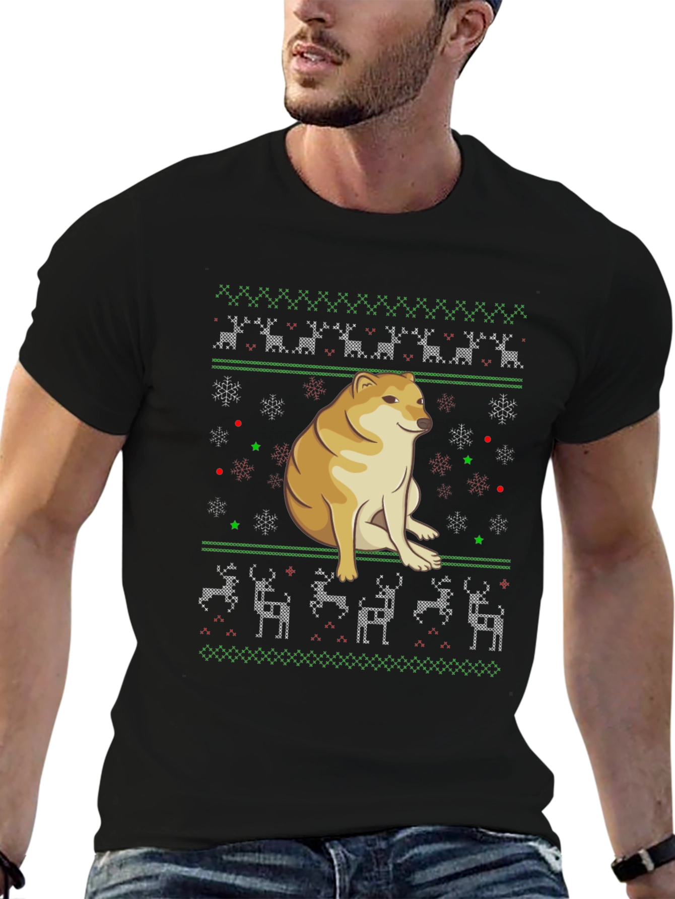 Doge Christmas Sweater T-Shirt - Black Holiday Tee