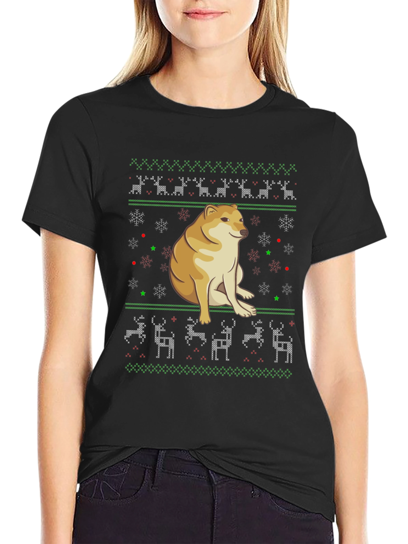 Doge Christmas Sweater T-Shirt - Black Holiday Tee
